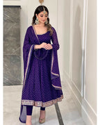 Teeya Creation Purple Color Bandhani Print With Embroidery Work Functional Wear Gown | Grocsy