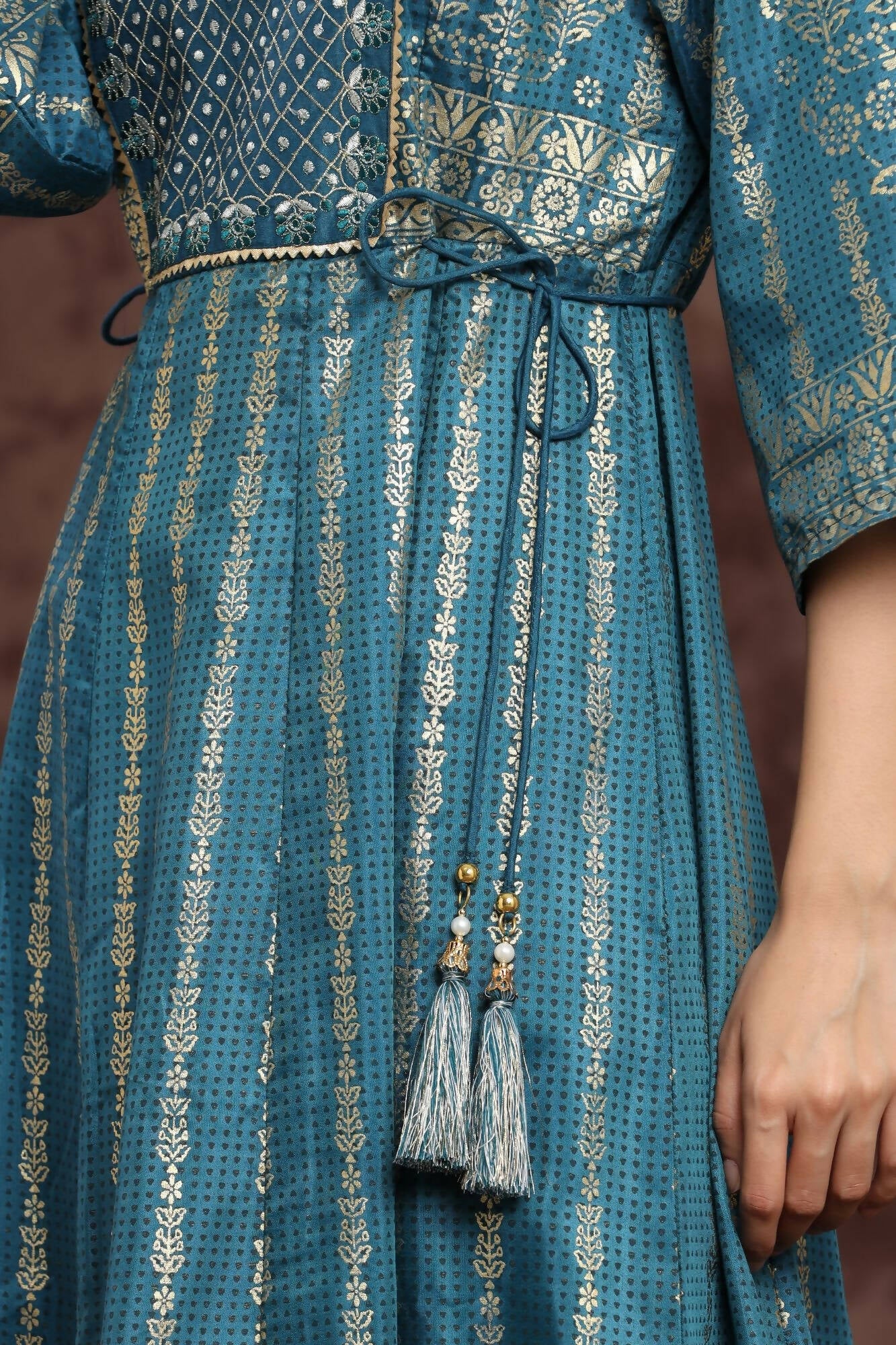 Juniper Women Teal Shantoon Printed Anarkali Dress | Grocsy