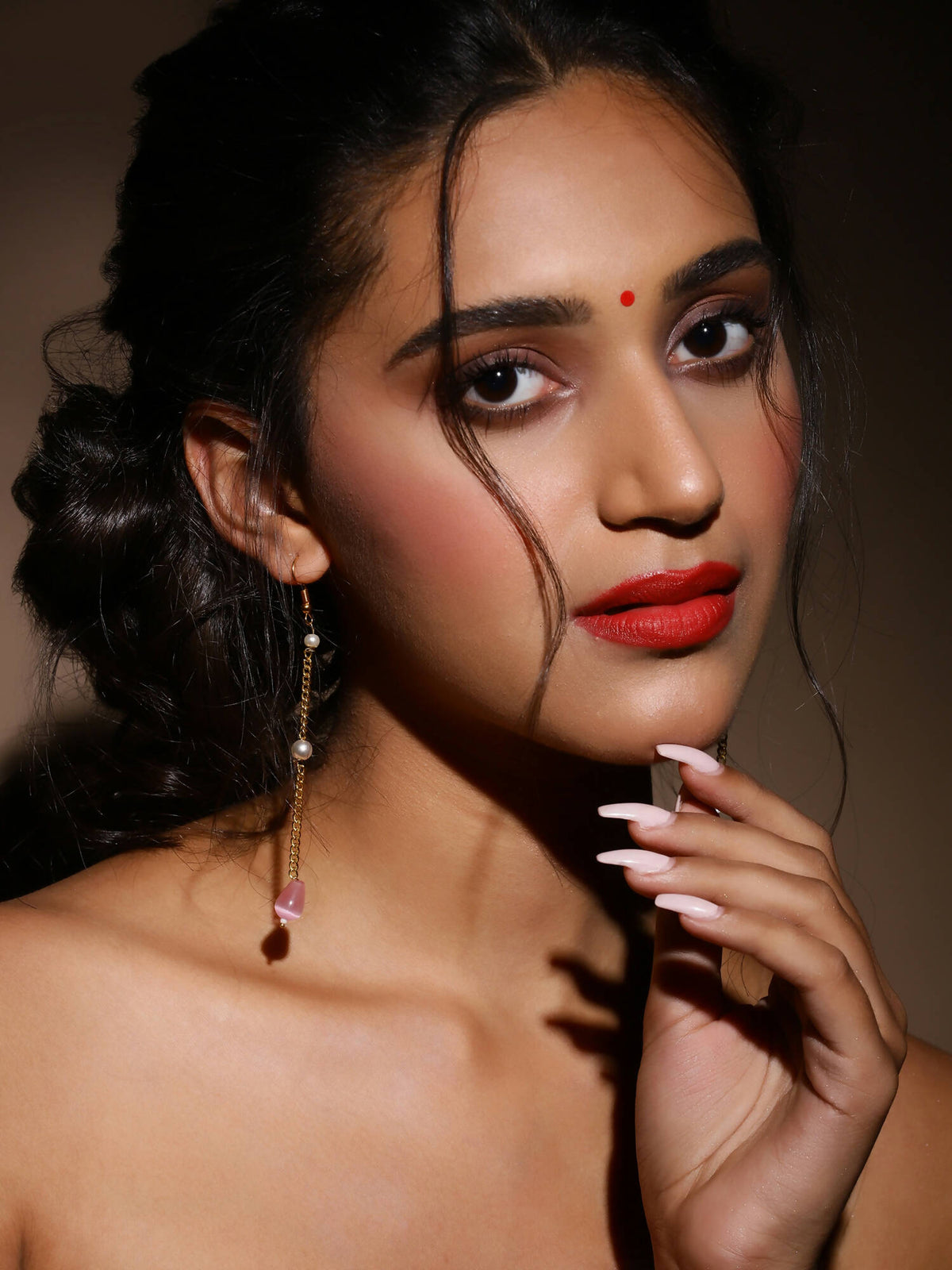 Gold-Polished Contemporary Drop Earrings - Ruby Raang | Grocsy