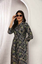 Jyoti Fashion Women's Black Chanderi Silk Floral Print with Side Pocket Kurtis & Sets | Grocsy