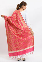Mominos Fashion Moeza Women's Banarsi Silk All Over Woven Design Pink Dupatta | Grocsy