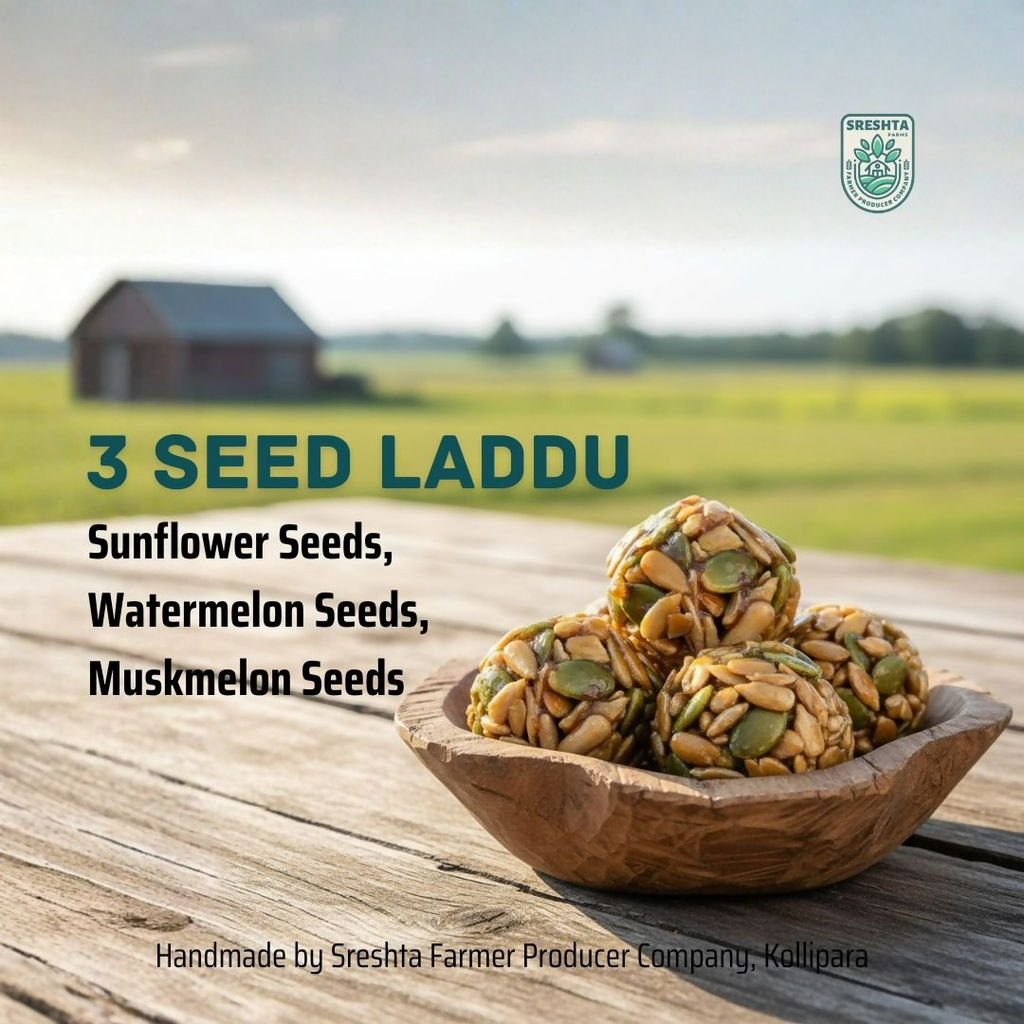 Sreshta Farms Healthy Seed Laddu – Muskmelon, Sunflower & Watermelon Blend | Grocsy