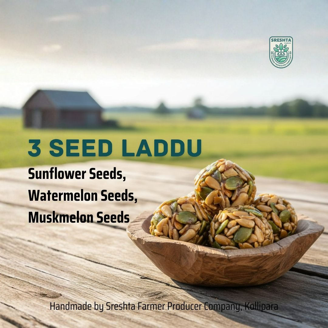 Sreshta Farms Healthy Seed Laddu – Muskmelon, Sunflower & Watermelon Blend | Grocsy