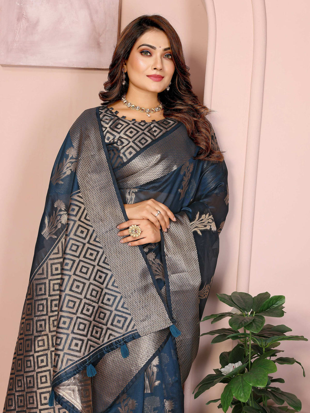 Aastha Fashion Teal Soft Organza Silk Weaving Saree | Grocsy