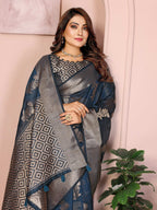 Aastha Fashion Teal Soft Organza Silk Weaving Saree | Grocsy