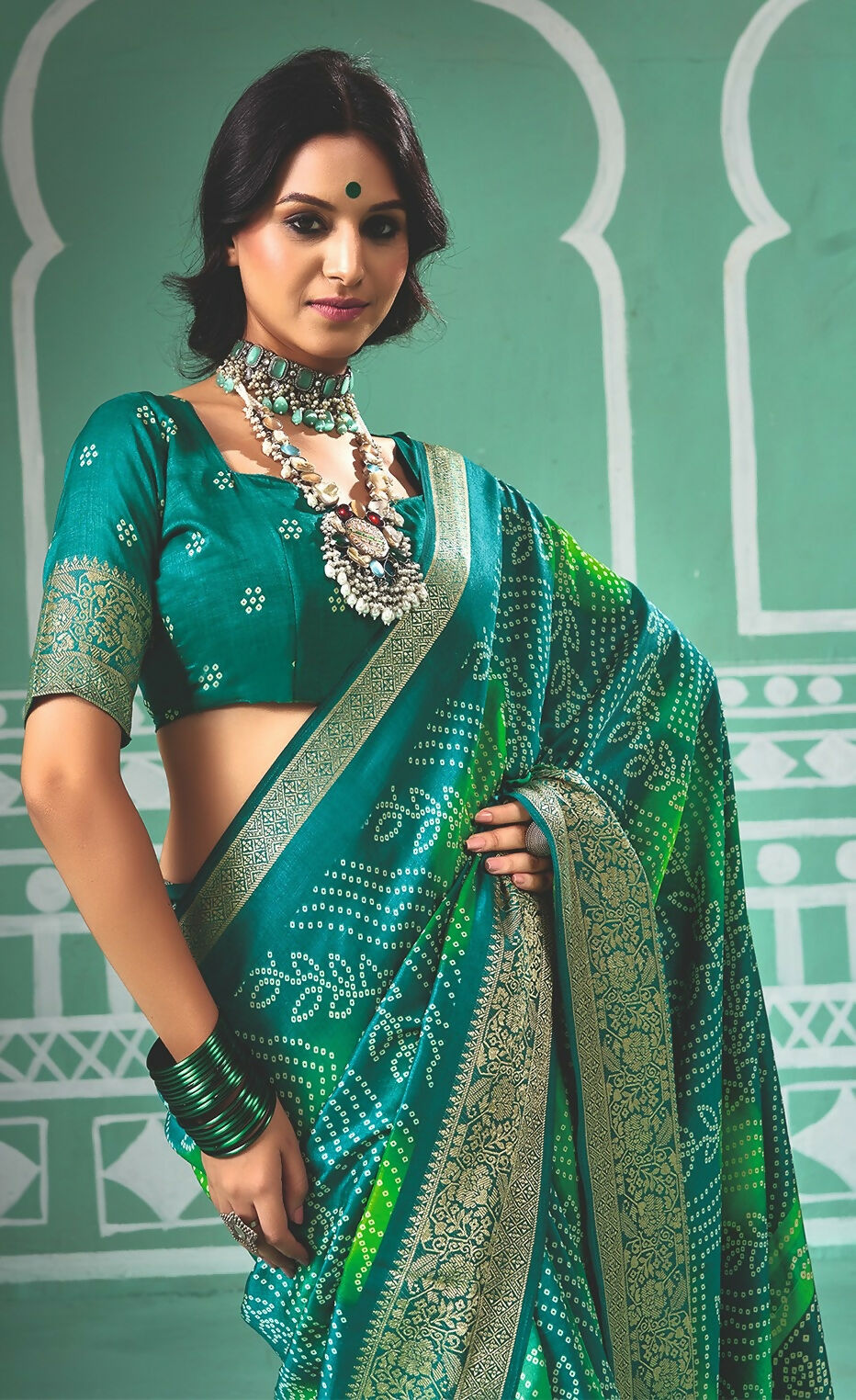 Joban Fashion Vicitra Silk Green Soft Fabric With Digital Print Saree | Grocsy