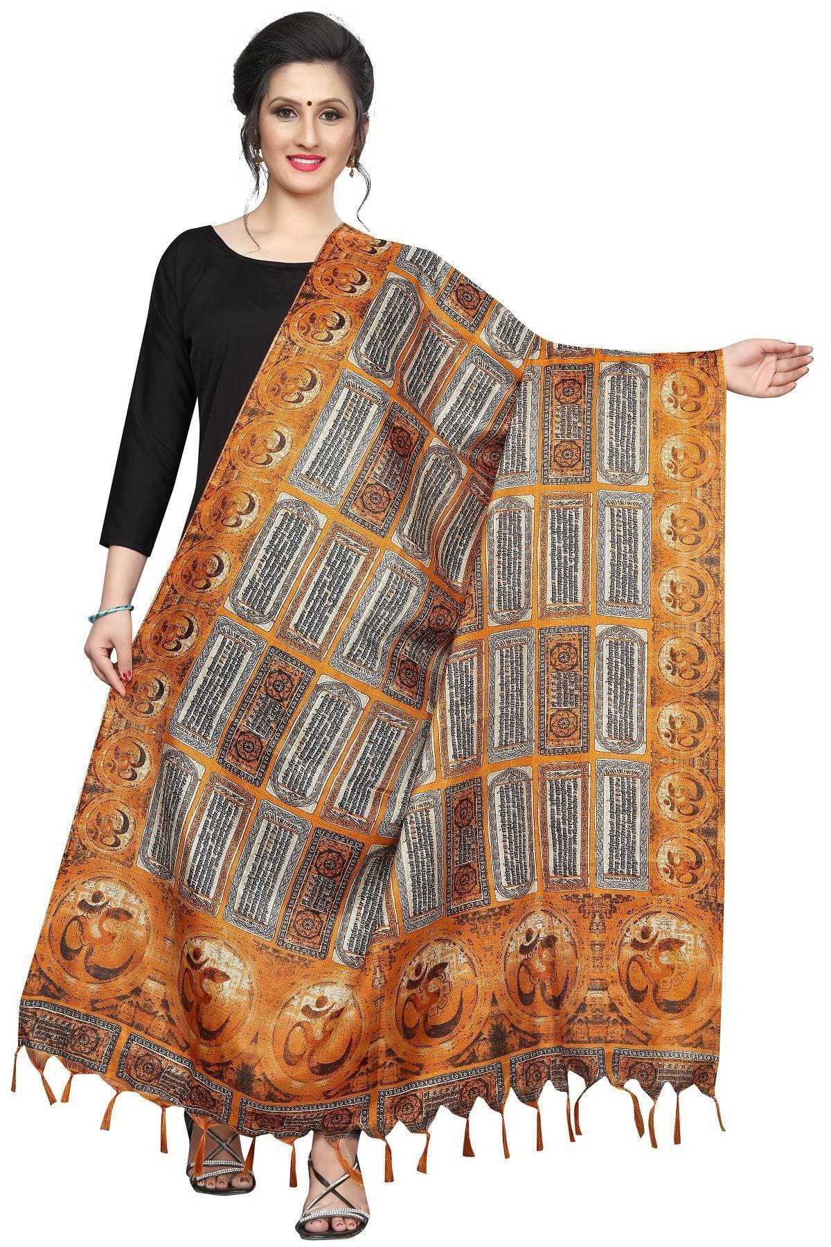 Vamika Mustard Multi Printed Khadi Bhagalpuri Dupatta | Grocsy