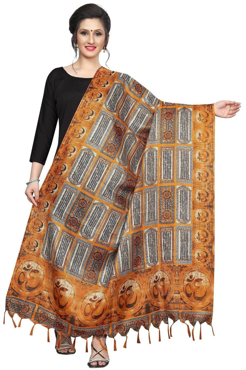 Vamika Mustard Multi Printed Khadi Bhagalpuri Dupatta | Grocsy