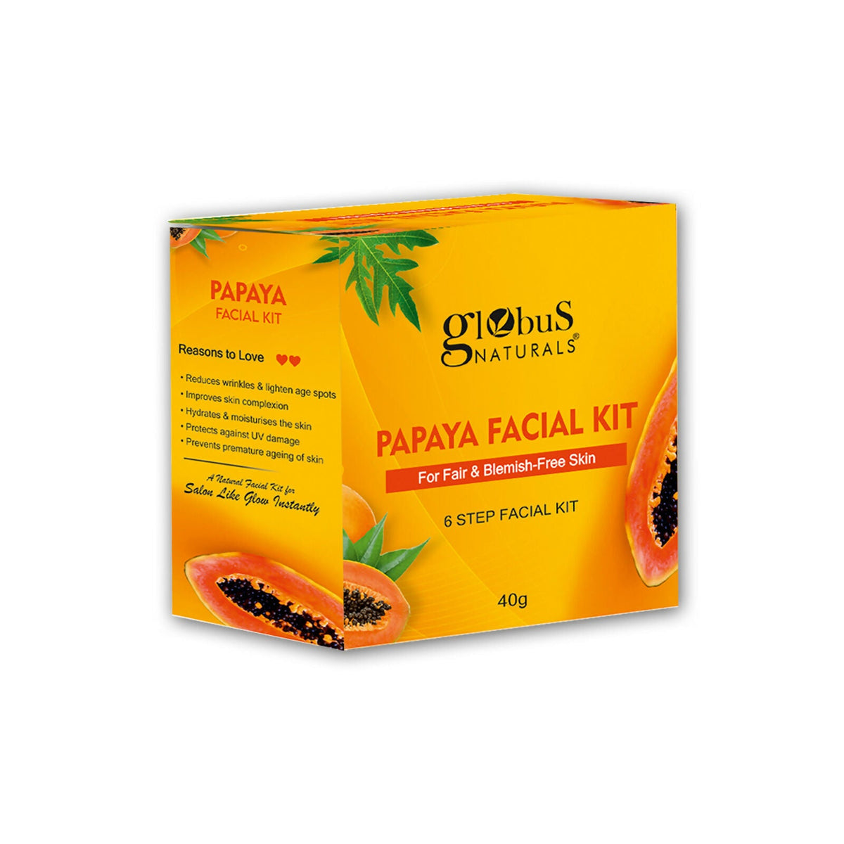 Globus Naturals Papaya Facial Kit For Blemish Free Skin & Anti-Pigmentation, 6 Steps | Grocsy