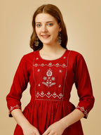 Jyoti Fashion Women's Red Viscose Rayon Embroidered Casual Top | Grocsy