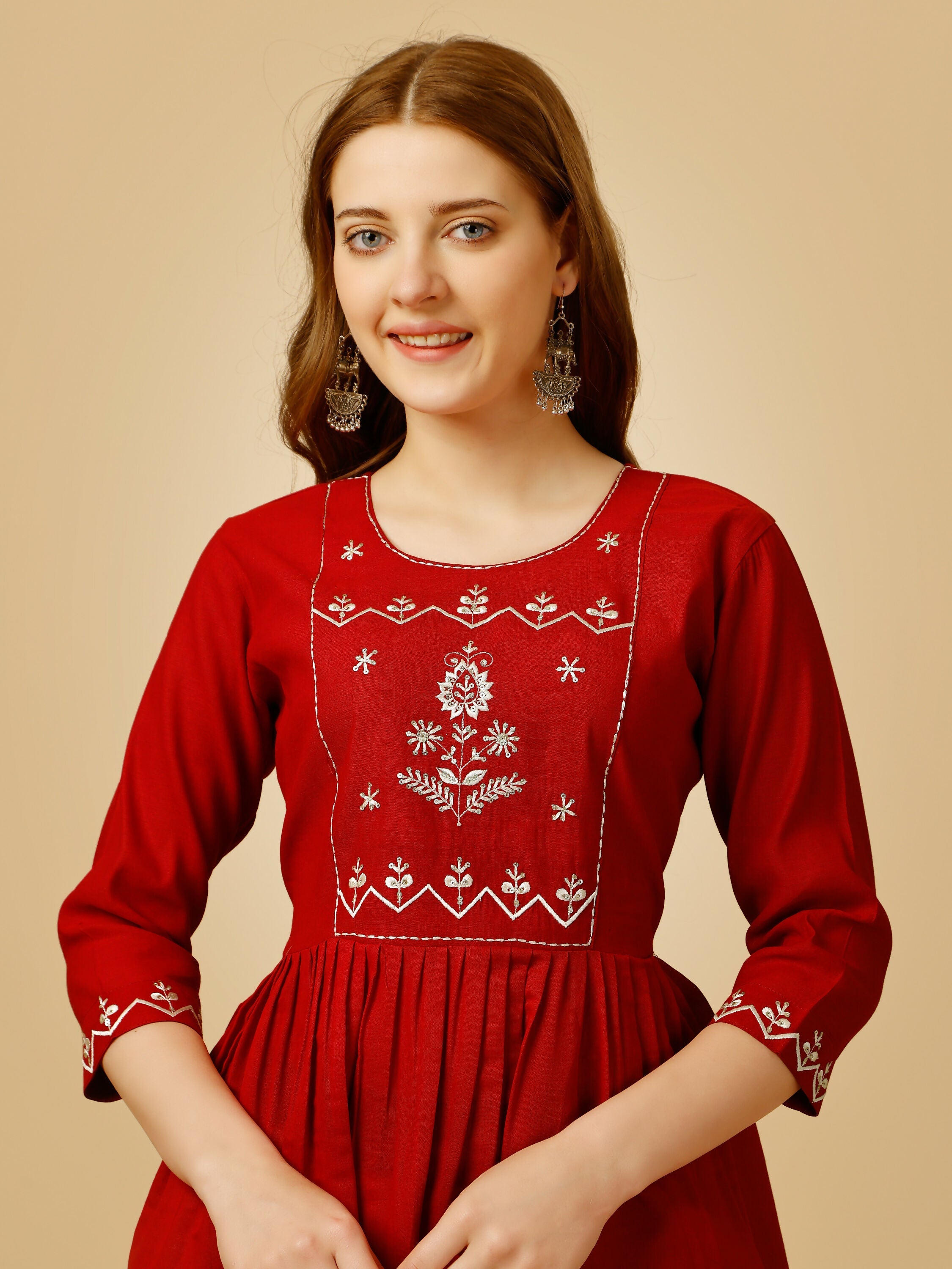 Jyoti Fashion Women's Red Viscose Rayon Embroidered Casual Top | Grocsy