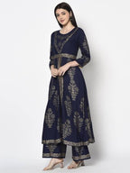 Aniyah Rayon Navy Blue Color Foil Print Anarkali Kurta (AN-192K) | Grocsy