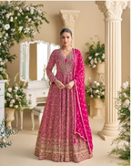 Anaita Rani Pink Real Georgette Readymade Anarkali Gown with Embroidery & Sequence Work | Grocsy