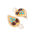 Nuyug 22K Gold Plated Faux Turquoise Stone Studded Contemporary Petal Shaped Pearl Drop Stud Earrings | Grocsy