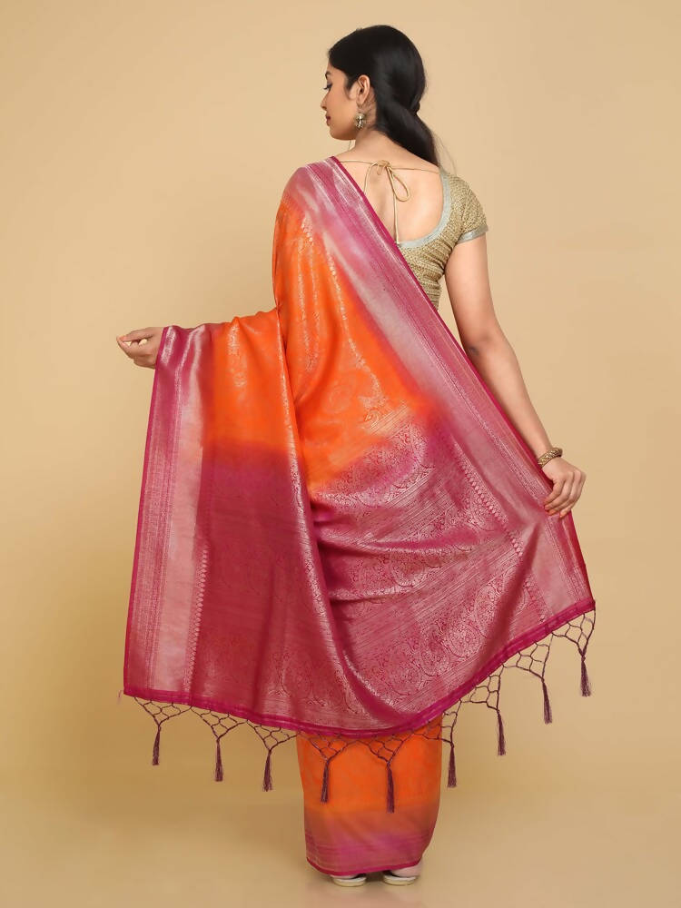 Kalamandir Ethnic Motifs Orange Silk Blend Saree | Grocsy