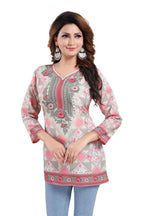 Snehal Creations Precious Pink Faux Crepe Printed Short Kurti Tunic | Grocsy