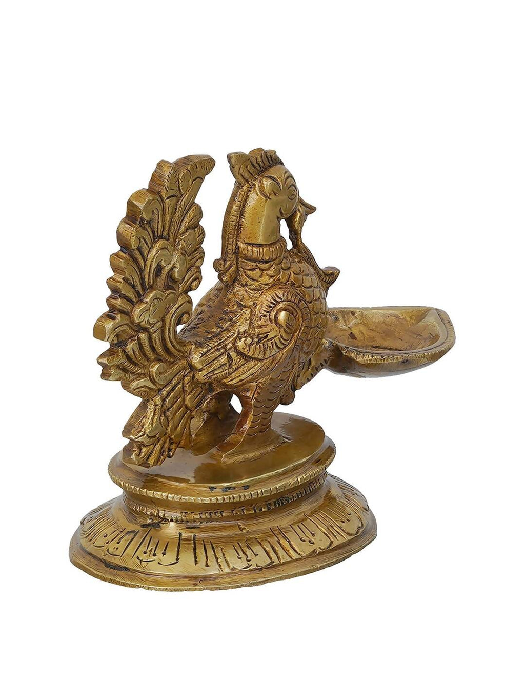 eCraftIndia Gold-Toned Peacock Brass Diya Stand | Grocsy