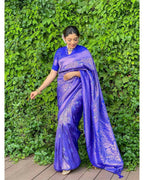 DEIANA'S Beautiful Designer Golden zari Soft Lichi Silk Saree - Royal Blue | Grocsy