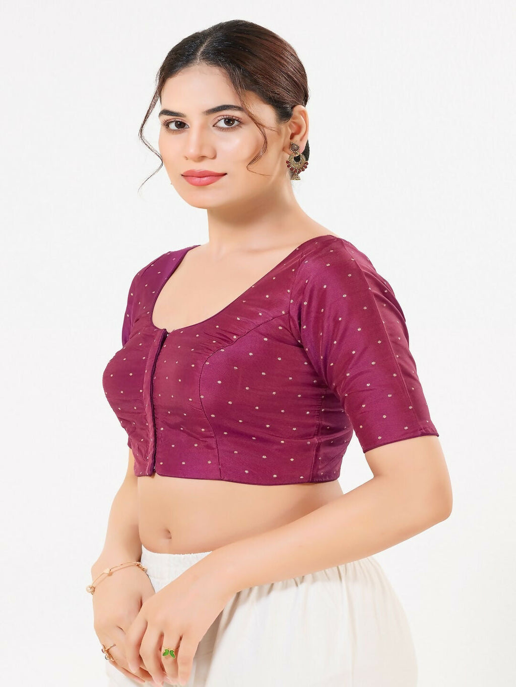 Joban Fashion 2T South-Pink Taffeta Silk Elbow Sleeveless Front Open Blouse | Grocsy