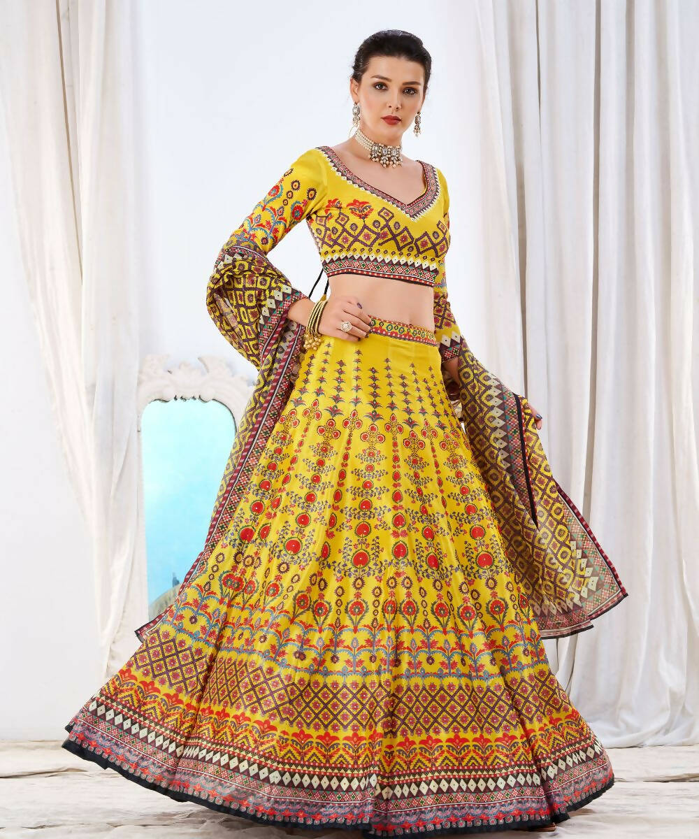 Wedding Designer Yellow Chinon Lehengha Choli - Anbazaar | Grocsy