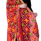 SWI Stylish Women's Embroidered Phulkari Chiffon Magenta Dupatta | Grocsy