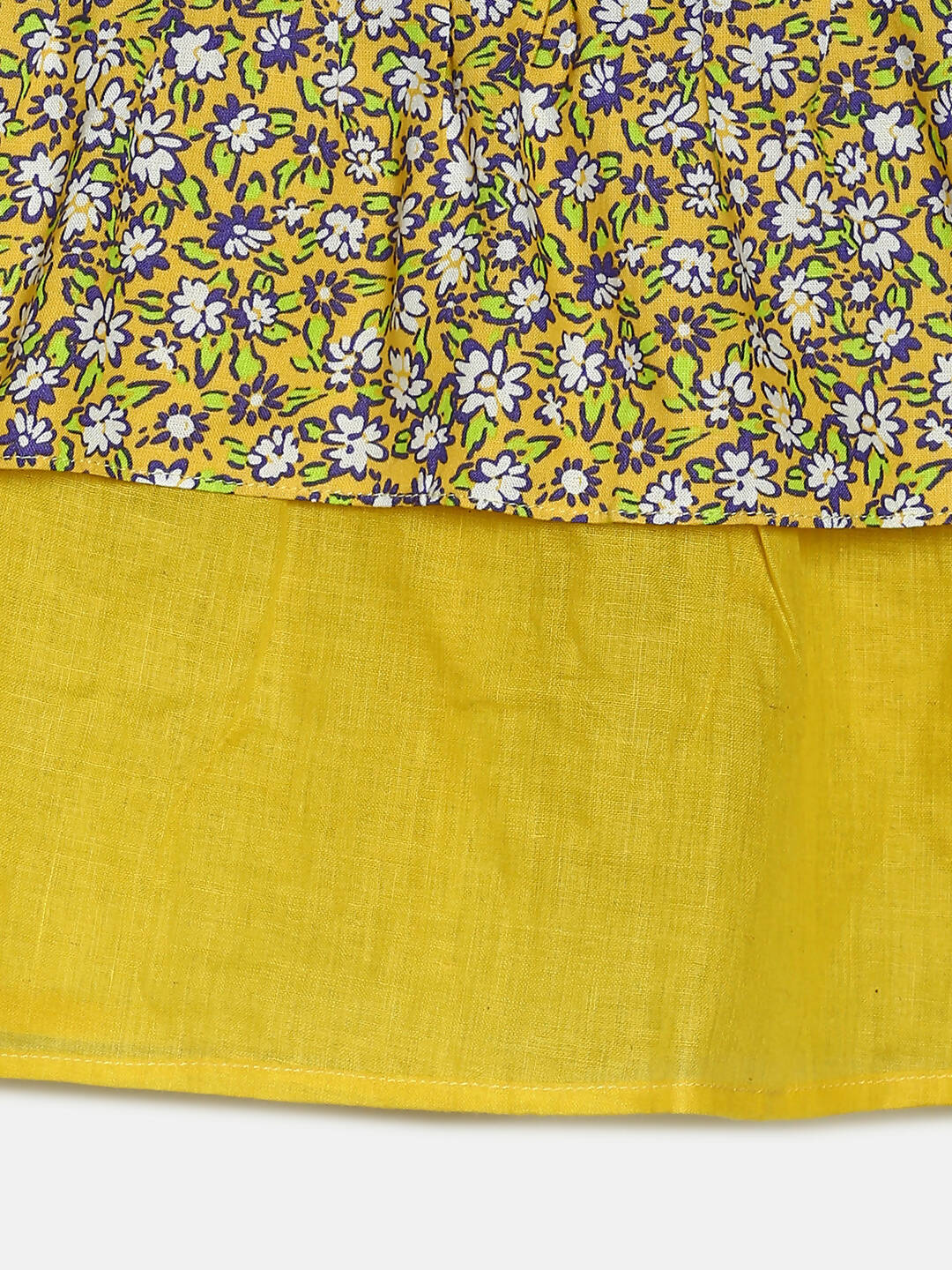 Manet Girls Cotton Frill Sleeve Frock Flower Print - Mustard Yellow | Grocsy