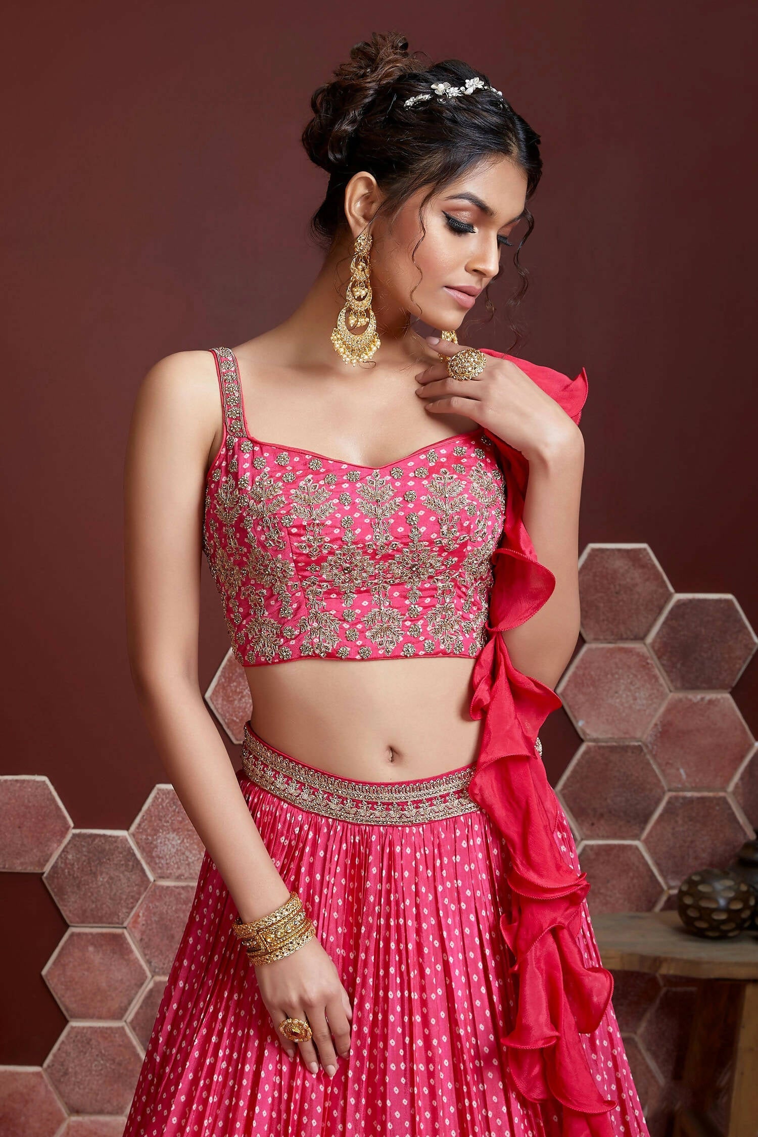 Wedding Designer Pink Chinon Silk Lehenga Choli - Anbazaar | Grocsy