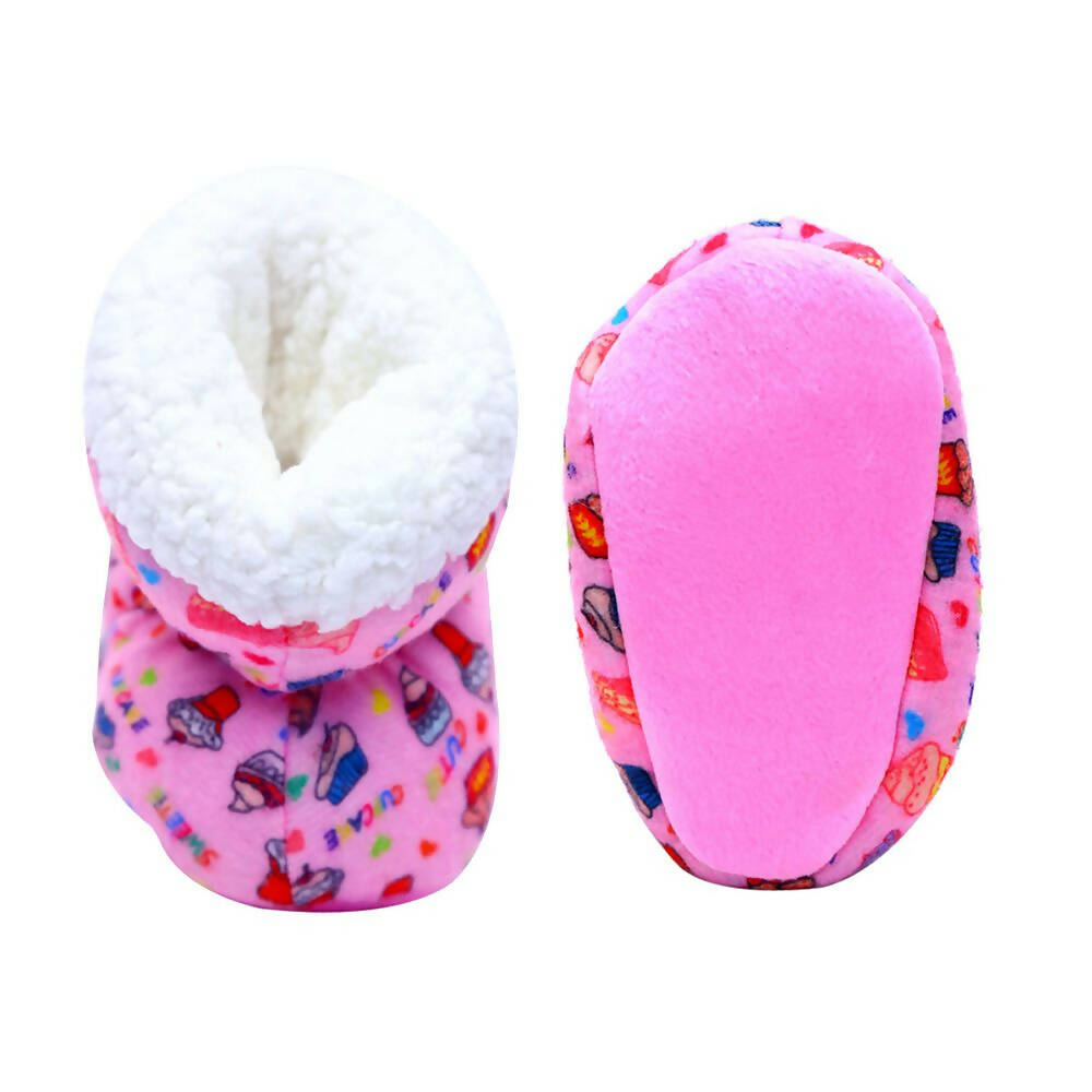 Tiny Bugs Unisex Printed Winter Booties - Pink | Grocsy