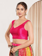 Joban Fashion Dark Pink Mulberry Silk Padded Blouse With Round Neck Sleeveless | Grocsy