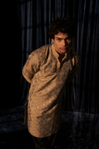 Light Brown Viscose Wevon Designer Men's Kurta Set - Mahotsav | Grocsy