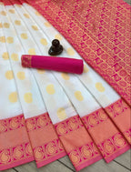 DEIANA'S Beautiful Designer Golden zari Soft Lichi Silk Saree - White | Grocsy
