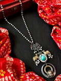 Joban Fashion Sky Blue Brass Monalisa Stone Dual Tone Beaded Pendant Chain Necklace | Grocsy