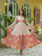 Teeya Creation Multi Color Organza Silk With Digital print With Embroidery Gown | Grocsy