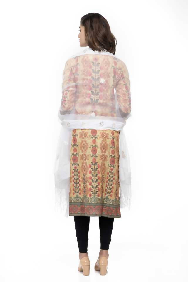 Mominos Fashion White Orgenza Gota Flower Dupatta | Grocsy