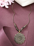 NVR Women's Gold-Polished Floral Shape Pendant with Chain | Grocsy