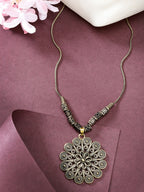 NVR Women's Gold-Polished Floral Shape Pendant with Chain | Grocsy