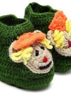 Chutput Kids Woollen Hand Knitted Human Face Booties - Green | Grocsy