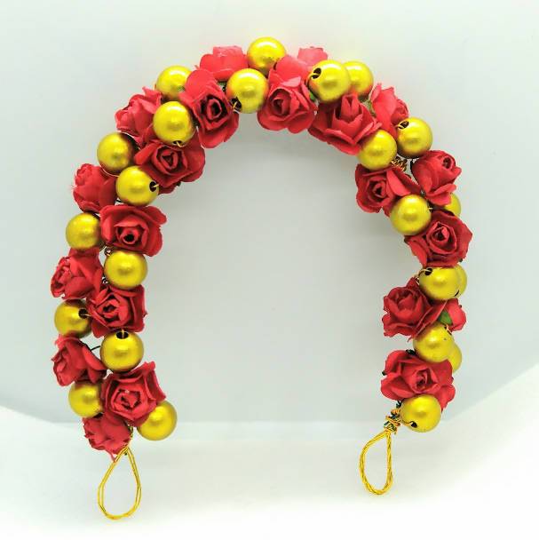 Red Rose & Gold Beads Gajra | Grocsy
