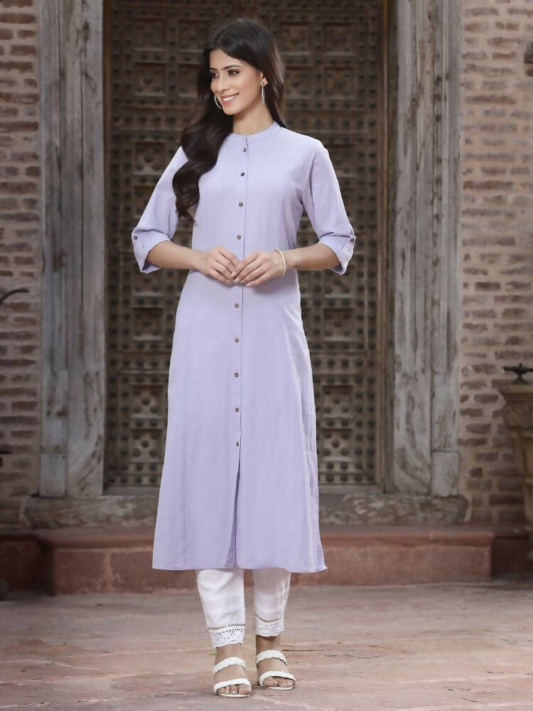 Juniper Women`s Lilac Cotton Flex Solid A-Line Kurta | Grocsy