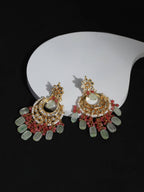 Gold-Toned Red Contemporary Gold-Polished Chandbalis Earrings - Ruby Raang | Grocsy