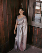 DEIANA'S Beautiful Designer Golden zari Soft Lichi Silk Saree - White | Grocsy