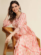 Peach Cotton Paisley Printed Fit & Flare Dress - Yukti | Grocsy