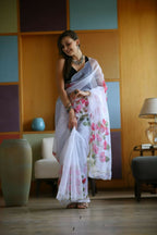 Vamsee Dhruti2 White Organza Saree | Grocsy