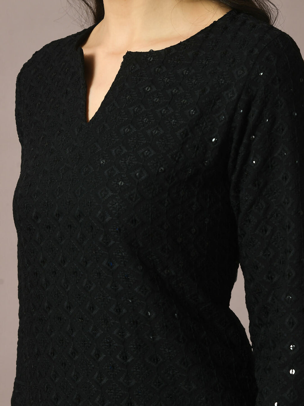 Myshka Women's Black Embroidered Cotton Straight Party Kurta Set | Grocsy