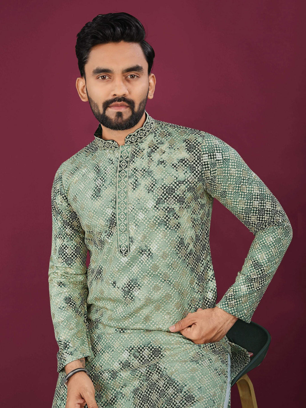 Anaita Green Chikankari Work Viscose Rayon Straight Kurta | Grocsy