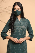 Juniper Women Jade Green Rayon Slub Bandhani Printed A-Line Kurta | Grocsy