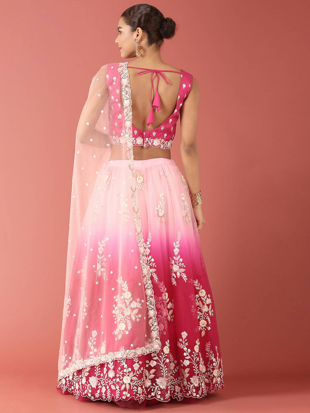 House of Panchhi Rose Tone Shadding Net Sequinse Work Lehenga & Blouse, Dupatta | Grocsy