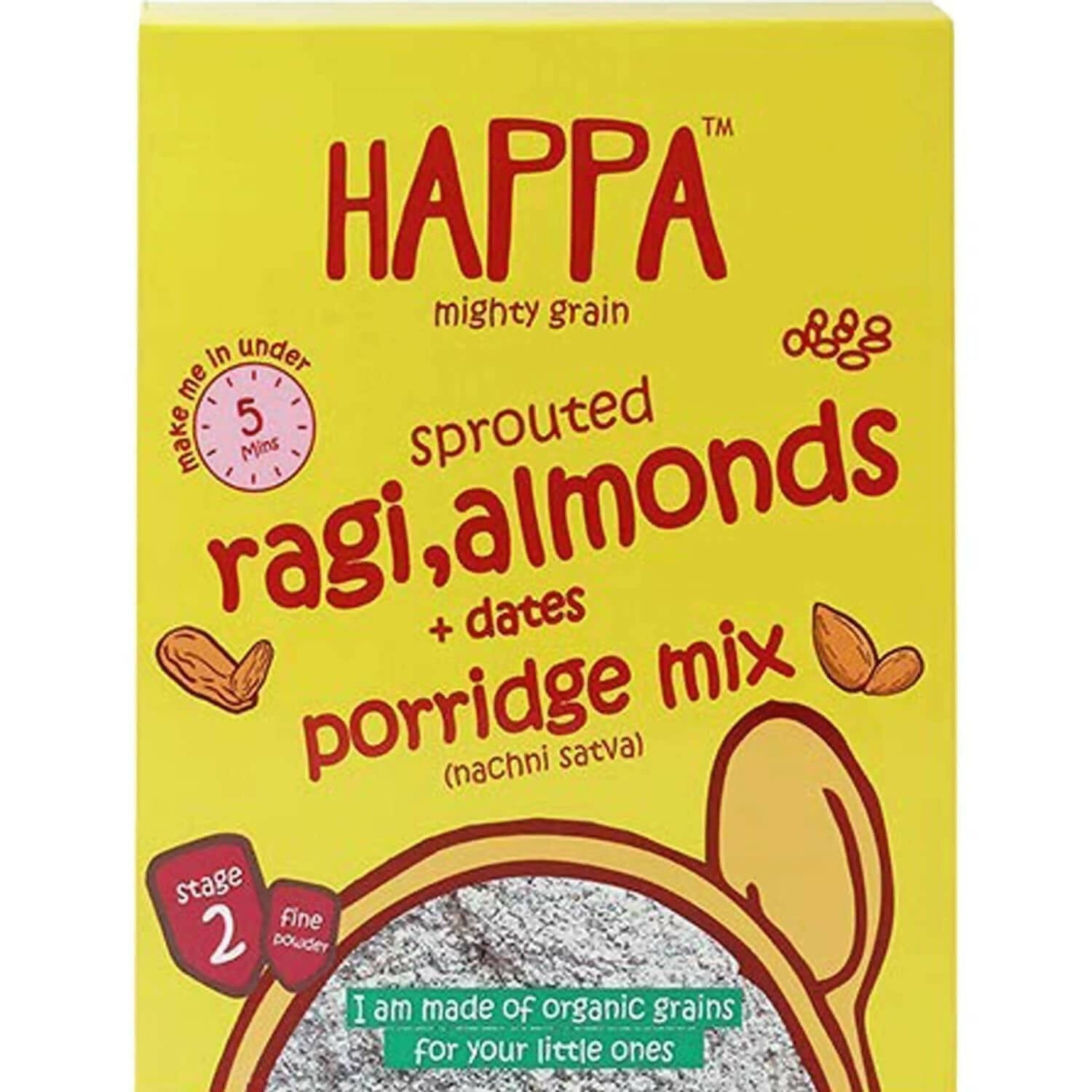 Happa Organic Baby Food Sprouted Ragi, Almonds + Dates Porridge Mix Combo | Grocsy