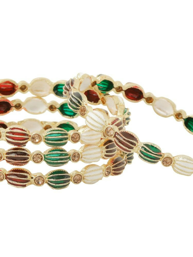 NVR Women Set of 4 Gold-Polished Artificial Stones Multicolor Bangles