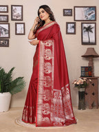 Joban Fashion Red Solid Banarasi Silk Sarees | Grocsy